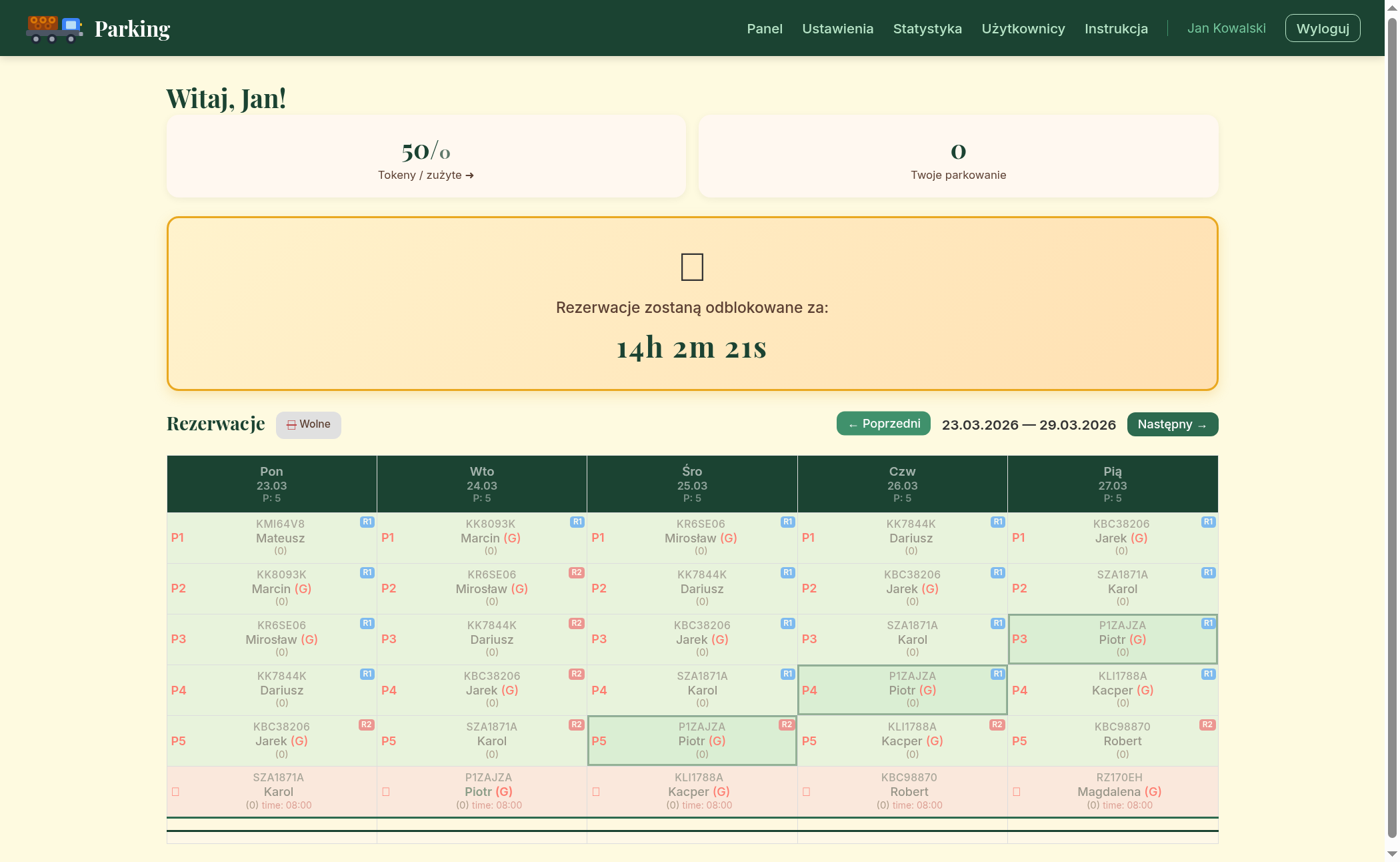 Kalendarz — poprzedni tydzień